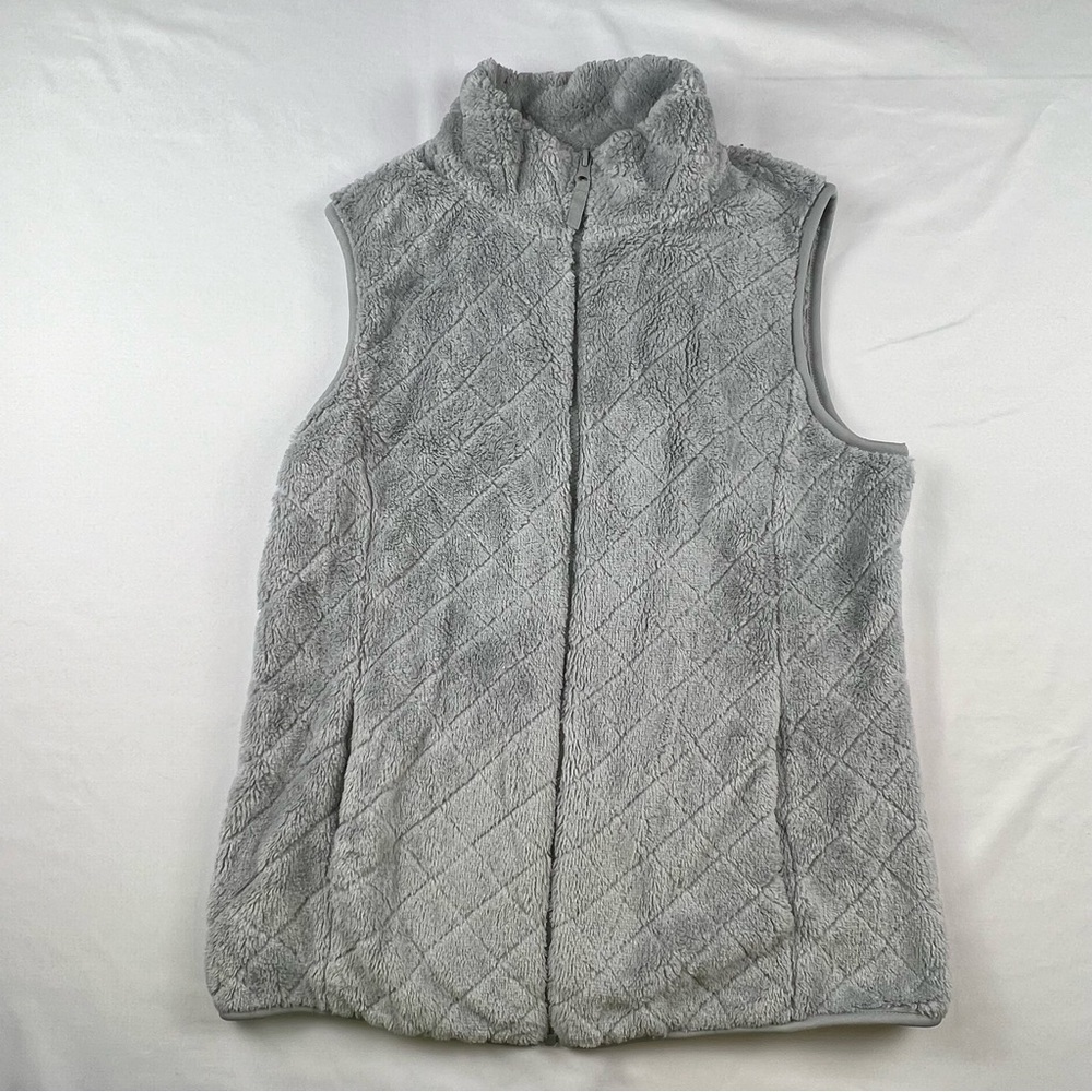 Time & Tru - Women’s Plush Fleece Vest - Medium (8-10) - Gray - Zip Front